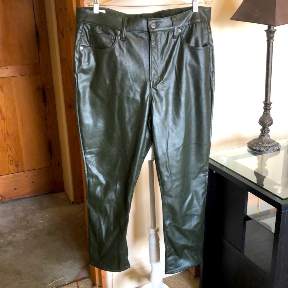 Gap Faux Leather Olive Vintage Slim High Rise Plus Size Pants